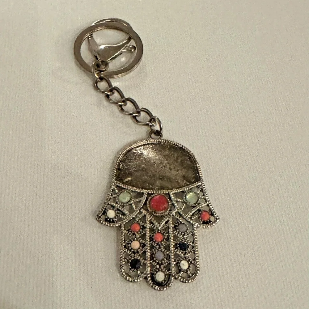 Moroccan‎ Style Hand Keychain Key Ring Silver Tone Multi-Color Beads